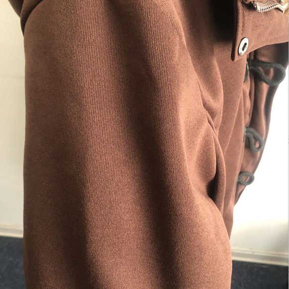 Pea Coat Jacket Brown Hood Toggles& Zipper Pockets - Picture 11 of 16